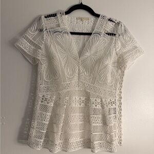 Maje White Lace Peplum Top